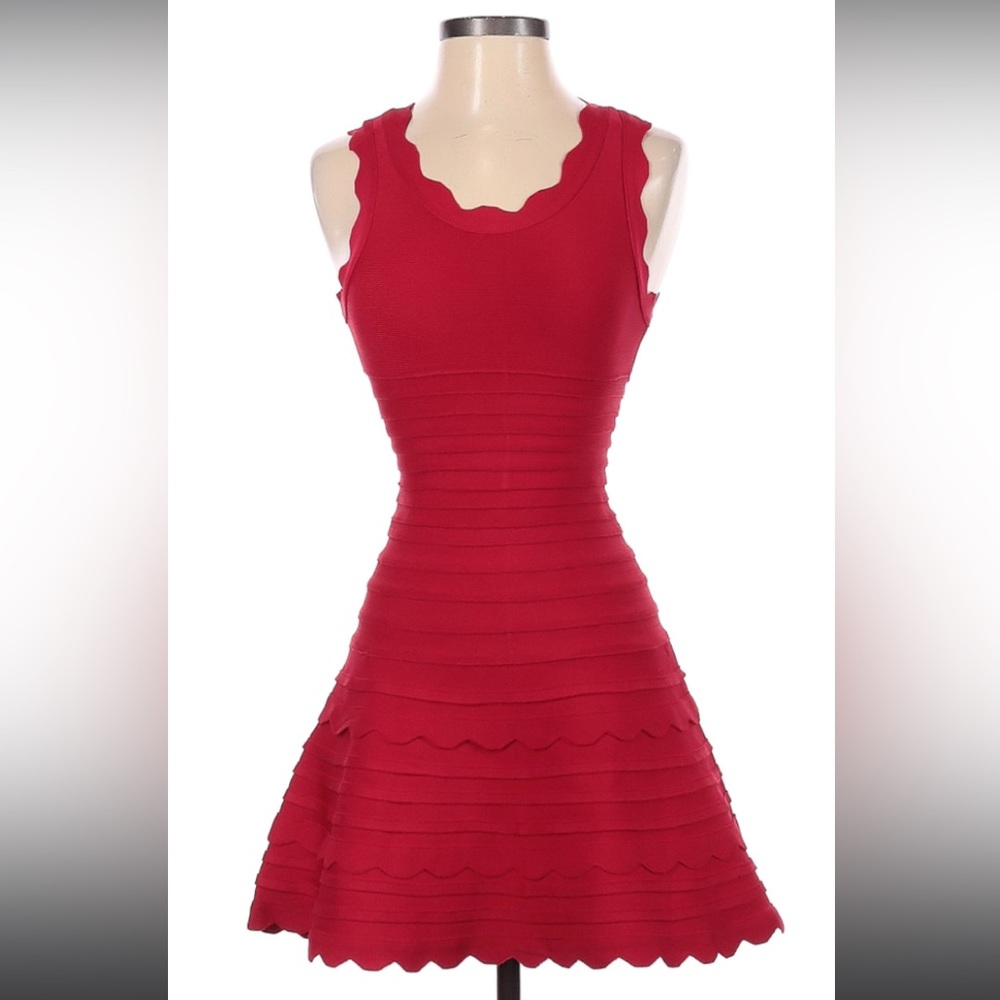 Red Scalloped Flare Cocktail Dress (Size XS)